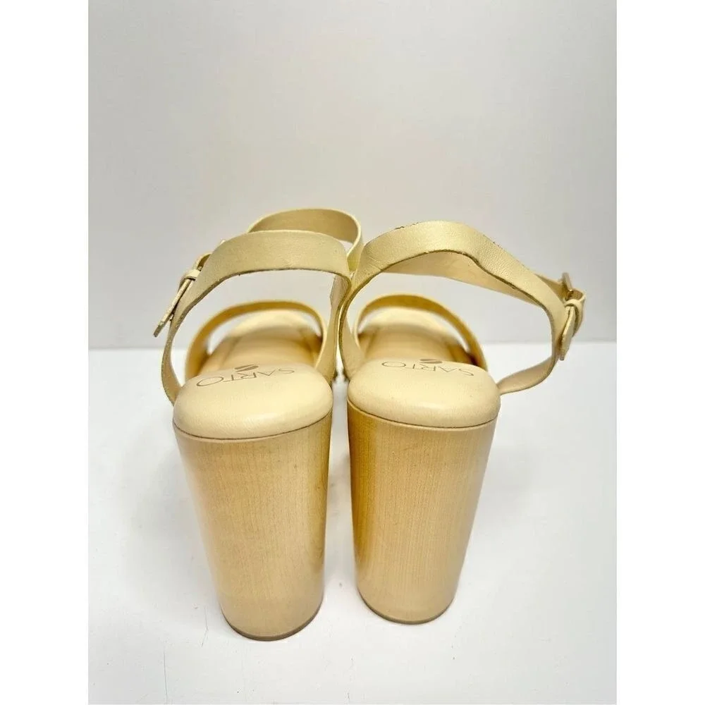 Sarto by Franco Sarto Wally Cream Leather Wood Platform Block Heel Sandals 9